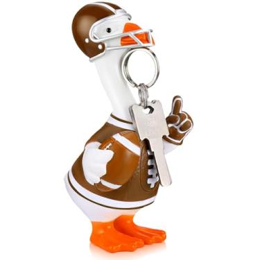 Imagem de Bucherry Estátua de ganso de mesa, estatueta de resina de futebol americano com capacete de futebol, roupas pintadas, estatueta de ganso de 18 cm, decoração de mesa de resina para escritório, casa