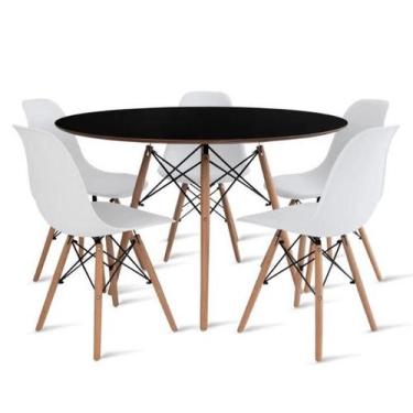 Imagem de Conjunto de Mesa de Jantar Eames Eiffel Redonda 120cm Tampo de Madeira