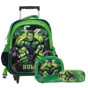 Imagem de Kit Mochila Infantil Menino Hulk Rodas + Lancheira Térmica - Toys 2U