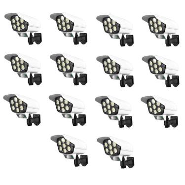 Imagem de Luminaria Solar Camera Falsa Kit 12 Uni Sensor De Proximidade 77 Leds 3 Funções Iluminaçao Rua