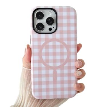 Imagem de SmoBea Capa compatível com iPhone 13 Pro, linda capa de telefone xadrez xadrez estética para mulheres, TPU macio à prova de choque e capa protetora traseira de policarbonato rígido, rosa fosco