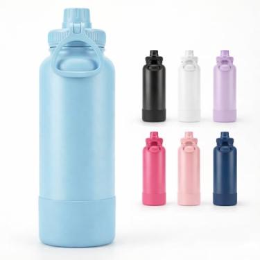 Imagem de Garrafa Térmica 800 ml Base Emborrachada Antiderrapante, Parede Dupla Inox 304, Mantém Gelada por 24h – (Azul Claro)