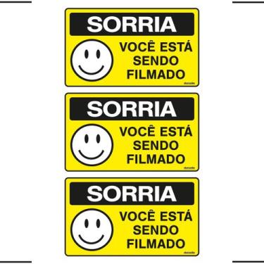 Imagem de Combo 3 Placas De Sinalização Sorria Você Está Sendo Filmado 25x15 Eko
