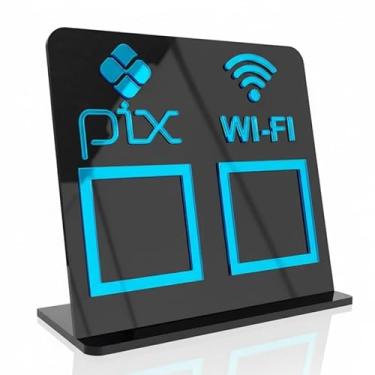 Imagem de Placa Pix Display Acrílico Mesa Balcão Pix e Wifi Expositor(Preto com Azul)