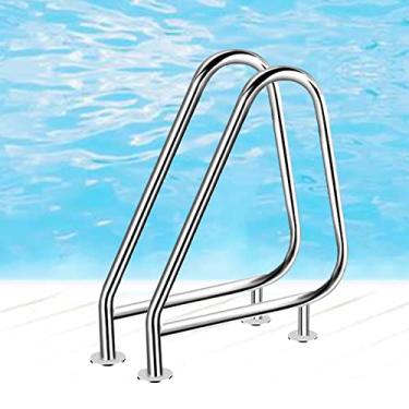 Imagem de Corrimãos de entrada para piscina à prova de ferrugem antiderrapante com placa de base de montagem rápida para jardim, quintal, piscinas, parques aquáticos