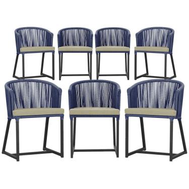 Imagem de 7 Cadeiras De Jantar área Noronha Preta E7 Trama  Azul