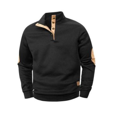 Imagem de Camiseta Polo Masculina Casual De Manga Longa Com Botões E Gola Alta P