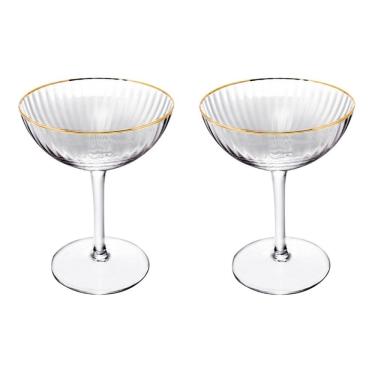 Imagem de Cj 2 Taças de Vidro Transparente Coupe C/Fio de Ouro Lines 250ml Wolff