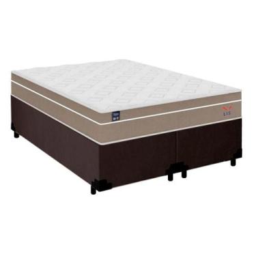 Imagem de Cama Box Casal Bipartido Suede + Colchão Lis Molas Ensacadas Plumatex 