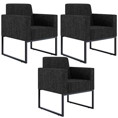 Imagem de Kit 03 Poltronas Decorativas para Sala Recepção Base Fixa Metal Helô L02 Linho Chumbo - Lyam Decor
