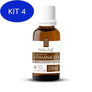 Imagem de Kit 4 Vitamina D3 400 Ui Em Gotas Naiak 20Ml