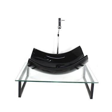 Imagem de KIT CUBA DE VIDRO RETANGULAR 10MM PRETA COM TAMPO 50CM INCOLOR E SUPORTE PRETO