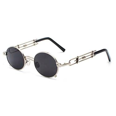Imagem de Óculos de Sol Steampunk Masculino Retro Óculos de Sol Metal Gold Frame Preto Oval Óculos Gafas de Sol UV400,prata preto,A