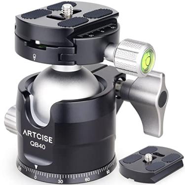 Imagem de Cabeça de tripé para câmera de baixo perfil com 2 placas de liberação rápida arco 40 mm alumínio 360 rotacionando cabeça de bola panorâmica 44lbs/20kg