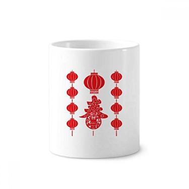 Imagem de Porta-canetas de escova de dentes com estampa de lanterna chinesa vermelha tradicional com suporte de cerâmica
