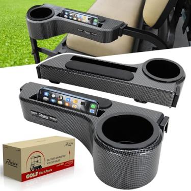 Imagem de Roykaw Apoio de braço para carrinho de golfe com suporte de copo/descanso de braço do assento traseiro adequado para EZGO/Club Car/Yamaha e a maioria dos carrinhos de golfe, upgrade de 3ª geração - com suporte de telefone, sem necessidade de perfuração, ajuste 2,5 cm/1-1/4" quadro de tubo quadrado