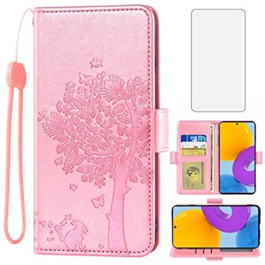 Imagem de Asuwish Capa tipo carteira compatível com Samsung Galaxy M52 5G e protetor de tela de vidro temperado com alça de pulso flip porta-cartões para celular Gaxaly M52 G5 Galaxies 52M SM M526U feminino