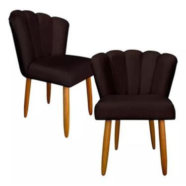 Imagem de Kit 2 Cadeiras Poltrona Sala Jantar Penteadeira Pétala Suede Marrom - 