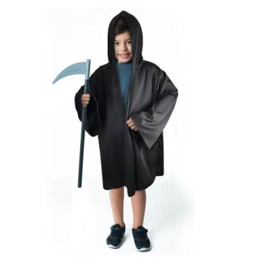 Imagem de Capa Halloween Preta Com Capuz + Foice de 80 Cm - PrecinhoJusto TM, Pr