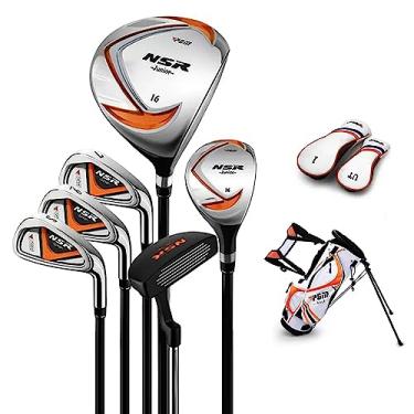 Imagem de PGM Conjunto de tacos de golfe – Conjunto completo de tacos de golfe júnior para crianças – Destro – Motorista (#1), híbrido, ferro (#7, #9, #S), putter, bolsa de suporte de golfe