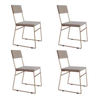 Imagem de Kit 4 Cadeiras de Jantar Málaga Assento Veludo Bege Base Cobre - NEW G