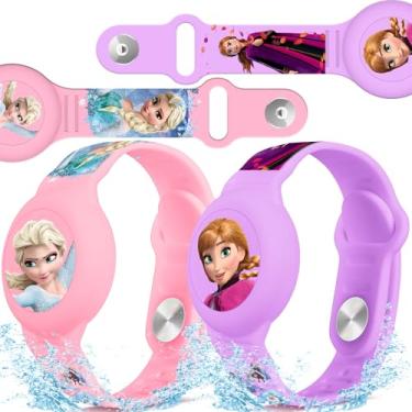 Imagem de Pulseira impermeável para crianças [pacote com 2], suporte Princess Air Tag para crianças com design oculto de cobertura total, pulseira de silicone para crianças, rosa + roxo
