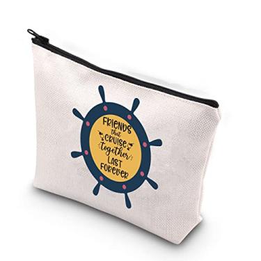 Imagem de TSOTMO Bolsa de maquiagem com zíper para presente de viagem de cruzeiro para amigos que cruzeiam juntos duram para sempre férias na praia, Bege, Cruise Together