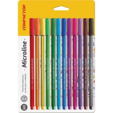Imagem de Caneta com Ponta Porosa Microline 0,4MM 12 Cores Pacote com 5 - Compac