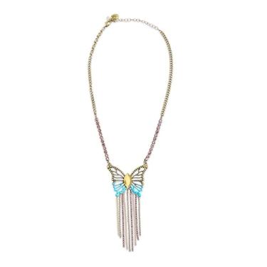 Imagem de Betsey Johnson Colar feminino com pingente de franja e borboleta Boho, One Size, Metal Vidro metal vidro Sem pedra preciosa, Sem Pedra Preciosa