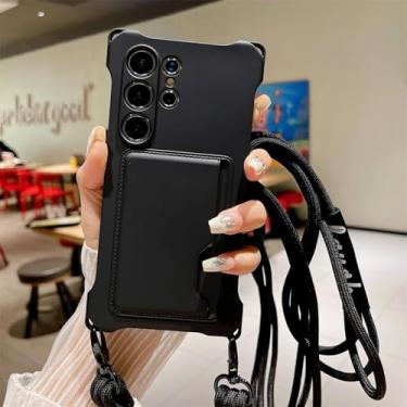 Imagem de HPQWN Para Samsung A54 5G Luxury Crossbody Lanyard Strap Silicone Card Holder Case Wallet Cover (Para Samsung A54 5G/Preto)