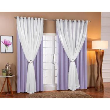 Imagem de Cortina Voil Forro Blackout Tecido 4,00X2,20 Lilás/Branco - Doce Lar E