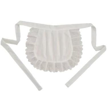 Imagem de Avental branco de empregada doméstica com babados e cintura ajustável avental feminino meia avental para cosplay cozinha cozinha