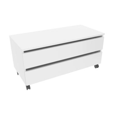 Imagem de Balcão Gabinete para Banheiro 80cm com Rodízio e 2 Gavetas Branco sem Cuba
