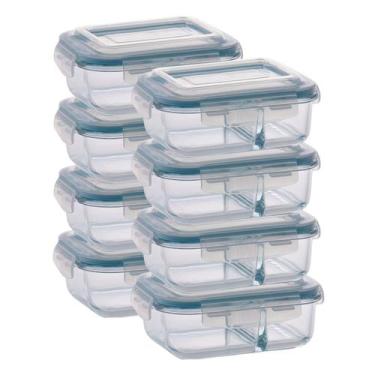 Imagem de Kit 8 Pote de Vidro Hermético Com Divisoria 640ml Marmita - QUALITY HO