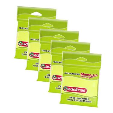 Imagem de 5 Blocos Autoadesivos Memo Notes 76x76mm Amarelo Com 100 Folhas Para R