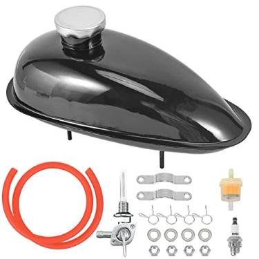 Imagem de TRKIMAL Tanque De Combustível Metal Com Tampa Petcock Para Motores 49Cc, 50Cc, 60Cc, 66Cc E 80Cc, Bicicleta Motorizada, Preta, Esportes Motorizados (2L/0,53 Galões)