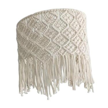 Imagem de Generic Abajur de macramê, capa para luminária pendente estilo boho, tecido à mão, decoração rústica para casa com proteção de lâmpada com borla para cozinha, Style B