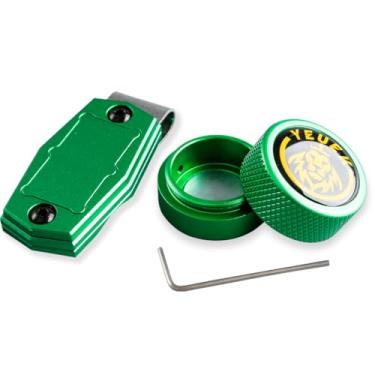 Imagem de YEUEK Suporte magnético de giz de bilhar redondo, estojo de liga de alumínio portátil para sinuca com acessórios de bilhar com clipe fixo