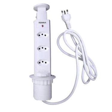 Imagem de Torre De Tomada Multiplug para Bancada ou mesa Com 3 Tomadas Branca 20