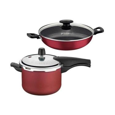 Imagem de KIT - Panela de Pressão 4,5L Vancouver Vermelha + 1 Panela WOK 28cm - 