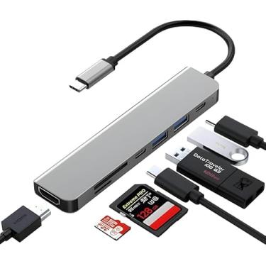 Imagem de Hub USB-C 8 em 1 – Adaptador Tipo C com 4 USB 3.0, Entrada Áudio, Slot SD/TF, USB-C Data & Carregamento – Alta Velocidade 5Gbps Compatível com MacBook, Windows, Linux