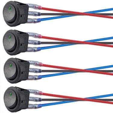 Imagem de QOFOWIN Interruptor De Alternância Basculante, 12 V 20 A/24 10 A, 3 Pinos, Luz Verde Liga/Desliga, Kcd1, Mini Circular Para Carro, Caminhão, Carros Corrida, Trailers, Marinho (4 Peças + Fio) (Verde)