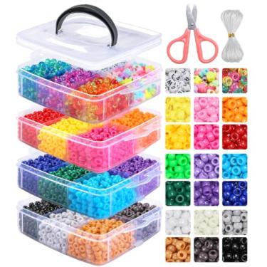 Imagem de IOOLEEM Contas de pônei, 4200 peças, 27 cores (sólidas e brilhantes), kits de miçangas para pulseira, miçangas para pulseiras da amizade e fabricação de joias, fácil armazenamento.