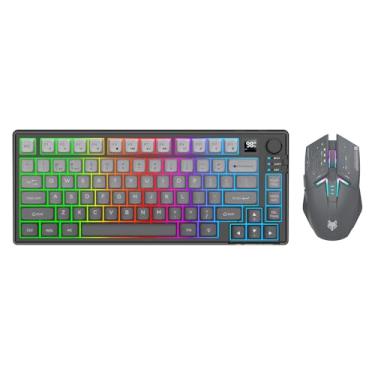 Imagem de Combinação de teclado e mouse para jogos 75% sem fio, com bateria recarregável, teclado mecânico brilhante, mouse óptico RGB ergonômico, para jogos/negócios (Polar Day)