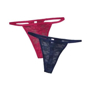 Imagem de Calcinhas G-String De Renda Sexy Para Mulheres 2PCS Em Cores Sólidas L