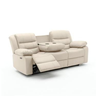 Imagem de Sofá Reclinável Elétrica Sala de Cinema Hollywood 3 Lugares com Massagem Aquecimento Entrada USB/USB-C PU Bege G94 - Gran Belo
