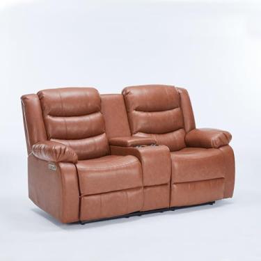Imagem de Sofá Reclinável Elétrica Sala de Cinema Hollywood 2 Lugares com Massagem Aquecimento Baú Entrada USB/USB-C PU Caramelo G94 - Gran Belo