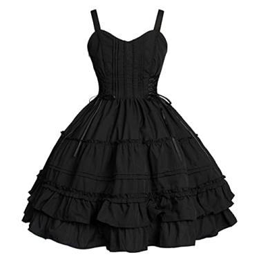 Imagem de Vestido feminino gótico Lolita clássico verão sem mangas Vinage Goth Lolita vestido plus size anime empregada cosplay fantasia, Preto, 3G