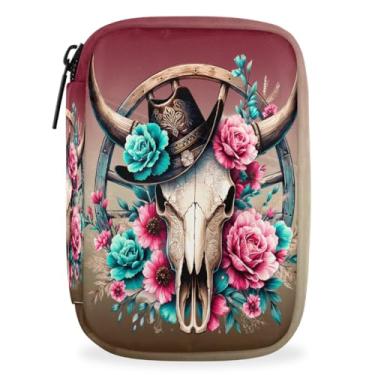 Imagem de Estojo organizador semanal de comprimidos de caveira Western Cowboy portátil de 7 dias com zíper para vitaminas, controle de natalidade, óleos de peixe, medicamentos, suplementos