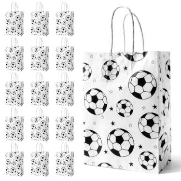 Imagem de Tuojecuk Sacos de presente de futebol, 16 peças de sacos de papel para lembrancinhas de festa de futebol com alças, sacos de lanche de futebol, sacos de presente para lanches, lembrancinhas de festa
